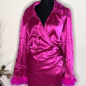 SHEIN Fuchsia Satin Long Sleeve Dress